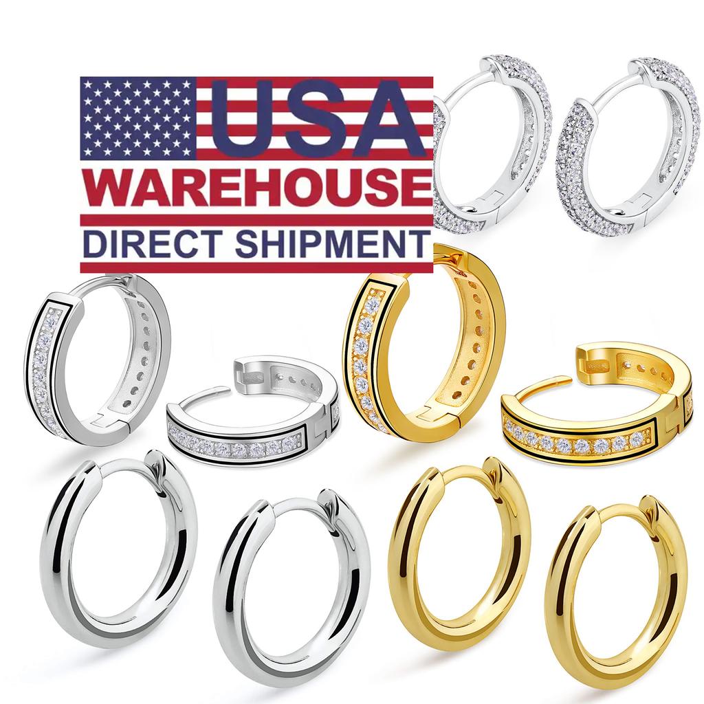 USA 5A CZ Diamond Hoop Earring Men 925 Sterling Silver 14K Gold Plated Hypoallergenic ZIRCON Jewelry Huggie Earrings for Women