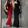 Slim Fit Hollow Out Backless Midi Dress With Thin Straps Bodycon Sheath Party Clubwear