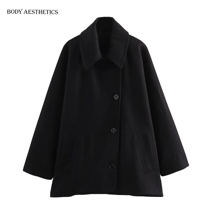 Womens Wool Blend Oversized Coat With Notched Collar Winter Outerwear In Khaki Green