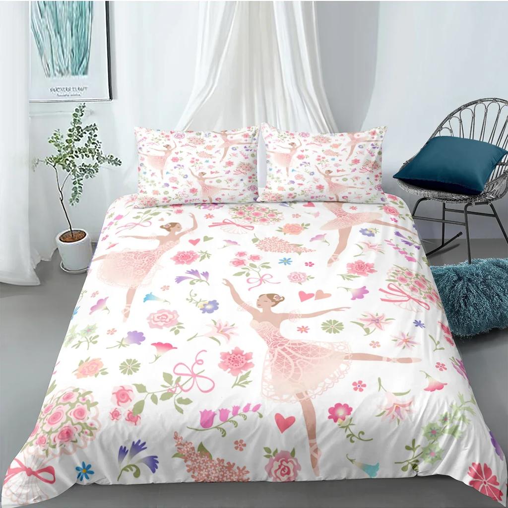 Dancing Girl Duvet Cover Ballet Girls Bedding Set Home Textile Bedclothes Soft Girly Comforter Cover Queen/King Size for Kids