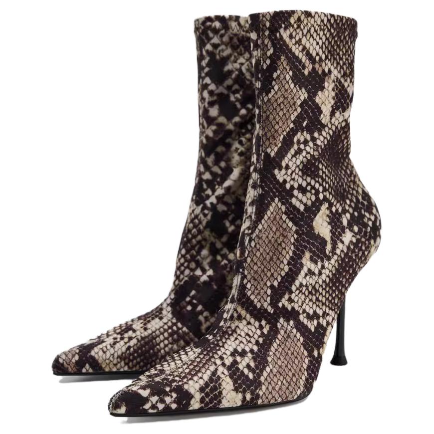 Zara Elegant Versatile Comfortable Fashion Short Boots 10cm Women Boots Snake-Print 13112410