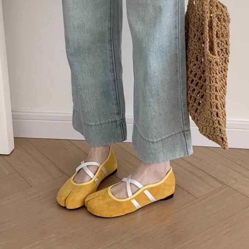 

Bailamos Women Flats Fashion Split Toe Flat Heel Casual Laofer Shoes Shallow Slip On Ladies Balle Shoes Soft Dress Shoes Mujer 40