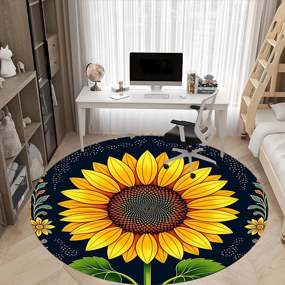 1pc Sunflower Pattern Office Round Area Rug, Indoor Mat Suitable ForOffice, Under Office Chairs Bedroom Living Room Home Decor, Room Deco  D040