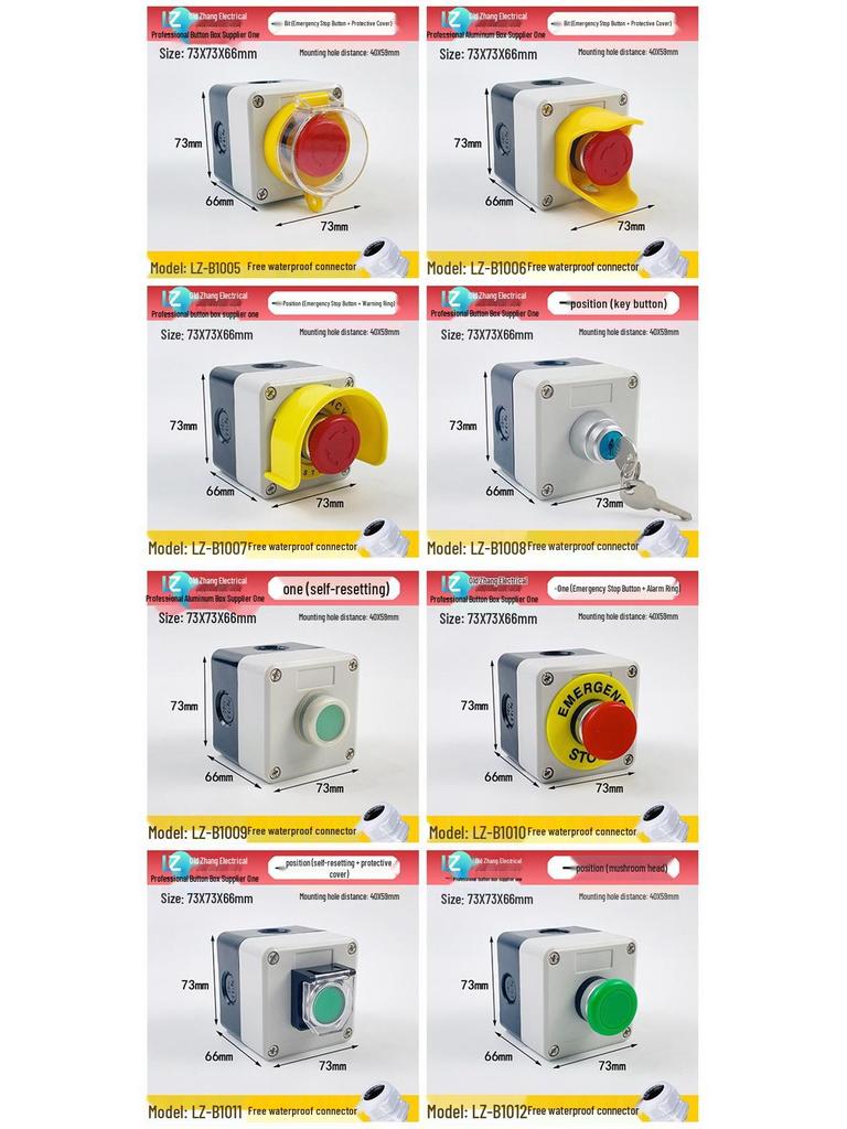 IP65 Waterproof Button Box with Emergency Stop & Indicator Light - 12345-Hole Plastic Enclosure