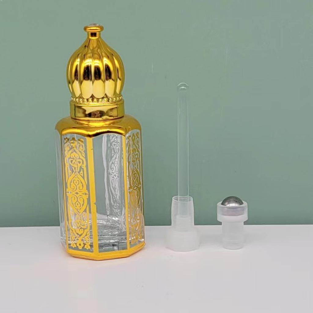 Octagonal Carved Electroplated Essential Oil Roller Bottle - Middle Eastern Style Perfume Sample Bottle