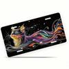 2D Flat Colorful Abstract Cat License Plate Frame, Rustproof Aluminum Front Car Tag Cover, 5.9x11.8in Polished