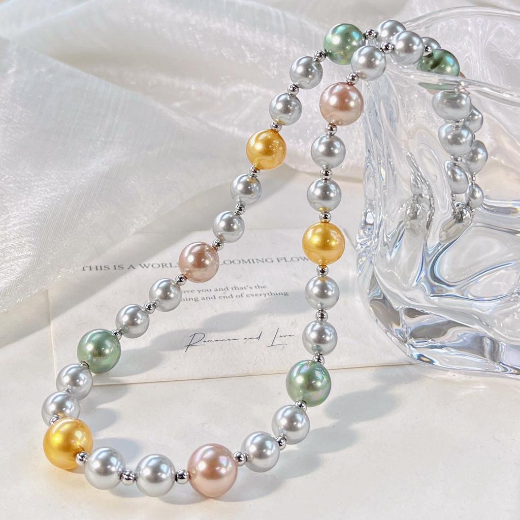 High-Gloss High-Quality Mixed-Color Artificial Crystal Pearl Necklace Collarbone Chain