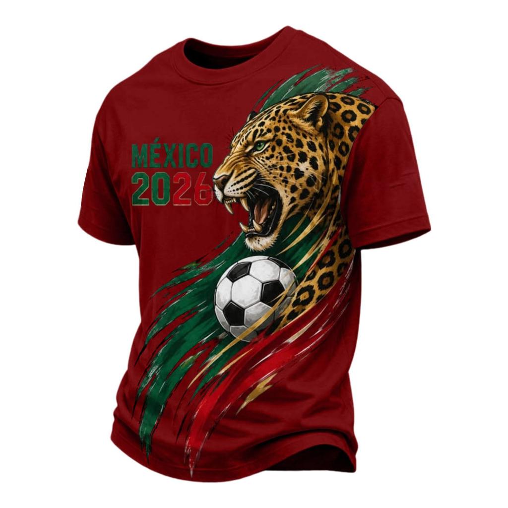 Men's Casual V Neck Short Sleeve Breathable T Shirt Soccer Graphic Print Mexico 2026 Lettering Design