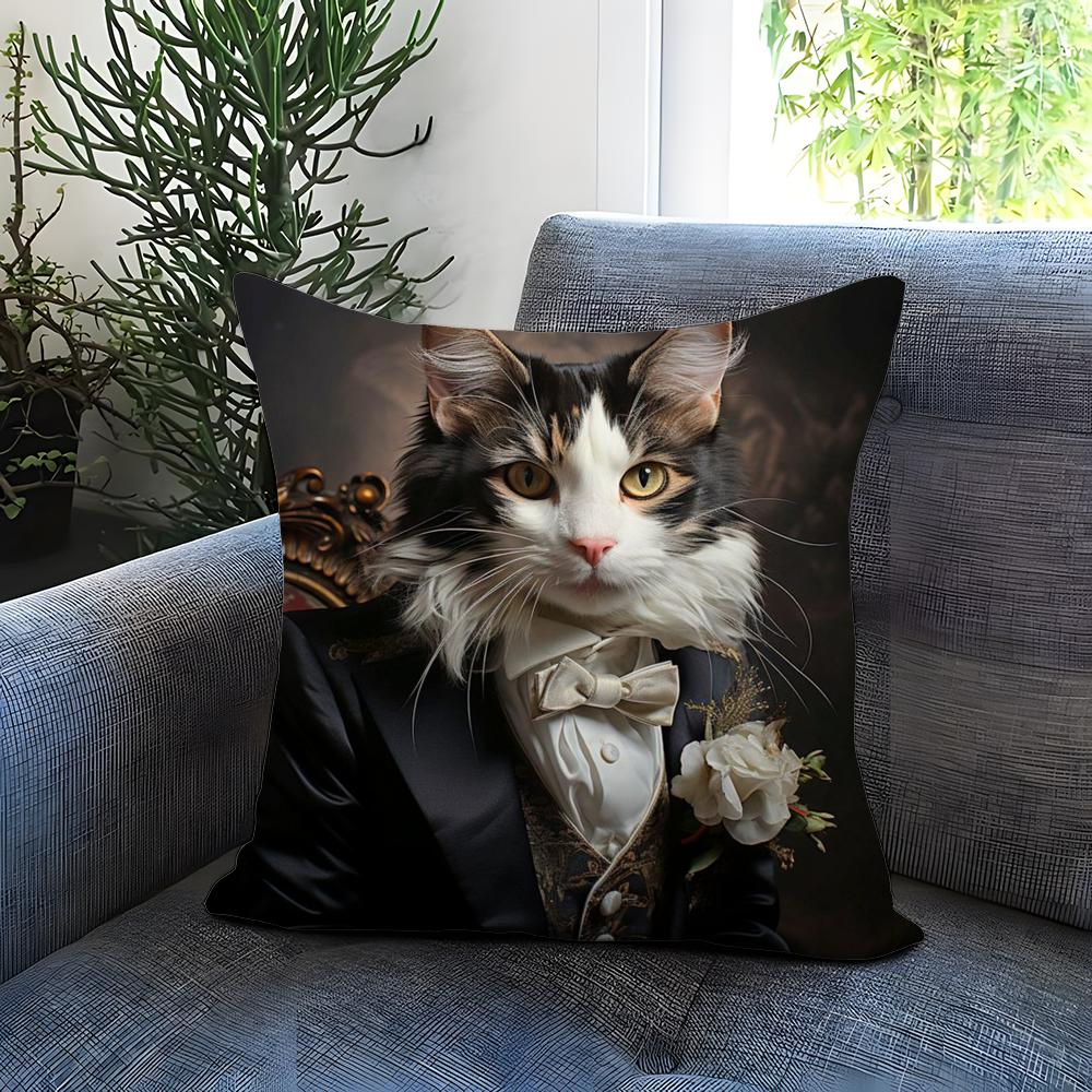 Renaissance Royal Cat Funny Cushion Cover Comfortable Reversible Pillow Cover Ideal for Car Sofa Bedroom & Beyond