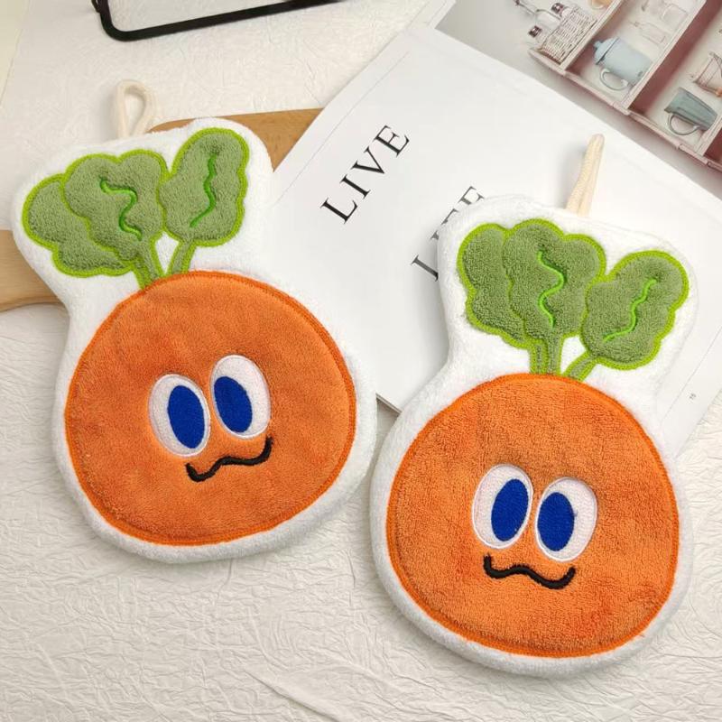 Carrot Kids Cartoon Hanging Hand Towel Soft Coral Fleece Absorbent Washcloth Kitchen Face Cloth