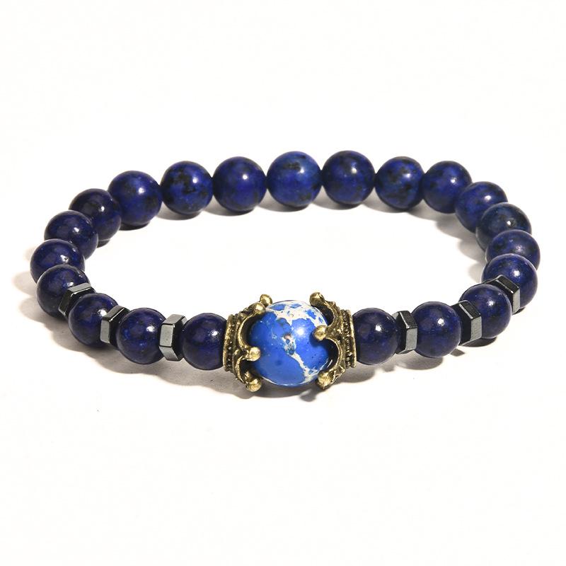 Men's Frosted Tiger Eye Stone Crown Bracelet – Fashionable European & American Beaded Jewelry