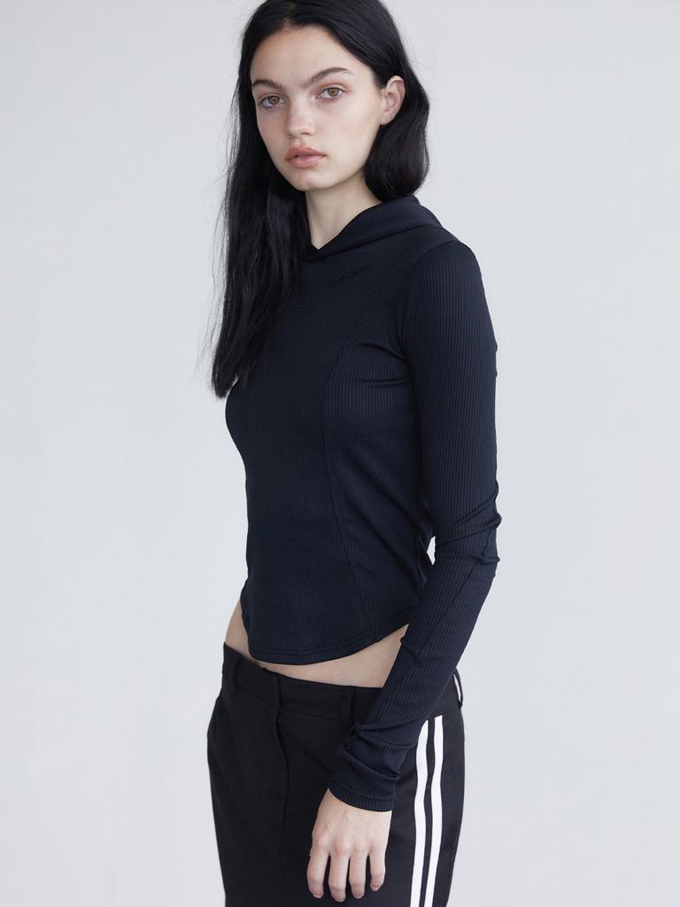 Holpeipeo Tight Ribbed Hoodie - Black