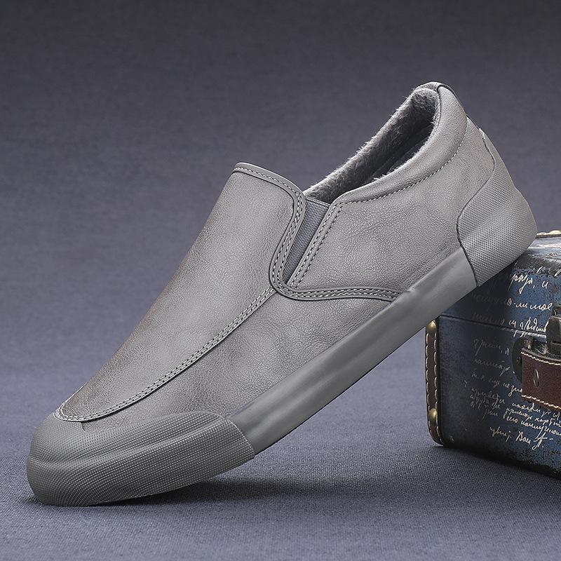 Flash step men's shoes cotton shoes men's casual leather shoes Korean version trend low-top board shoes autumn and winter shoes 9101 9153
