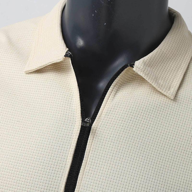 Autumn Men's Zippered New Waffle Cardigan Jacket Lapel Jacket Coat or Wear It Alone Casual Top