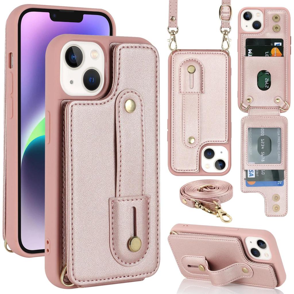 Crossbody Wristband Wallet Leather Cards Solt Case for iPhone 17 16 Pro Max 15 14 12 13 XS Plus SE 2022 Pocket Purse Lanyard Bag