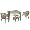 Buiten Tuin Lounge Set 4 Zitplaatsen 2-zits Bank 2 Fauteuils en Salontafel Gehard Glas Rond Gevlochten PP Crème