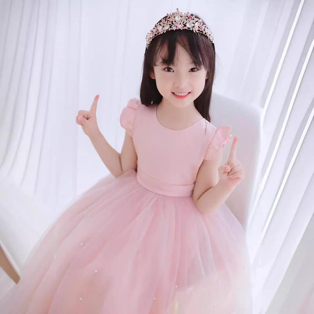 Evropské a americké dívčí narozeninové šaty princezny s volánkovými rukávy - Dlouhé, nadýchané plesové šaty na klavír a pro zvláštní příležitosti