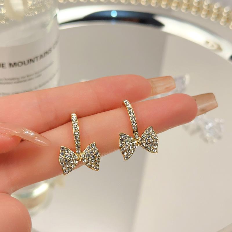 Elegant Floral Bow Earrings - High-End French Design for Women