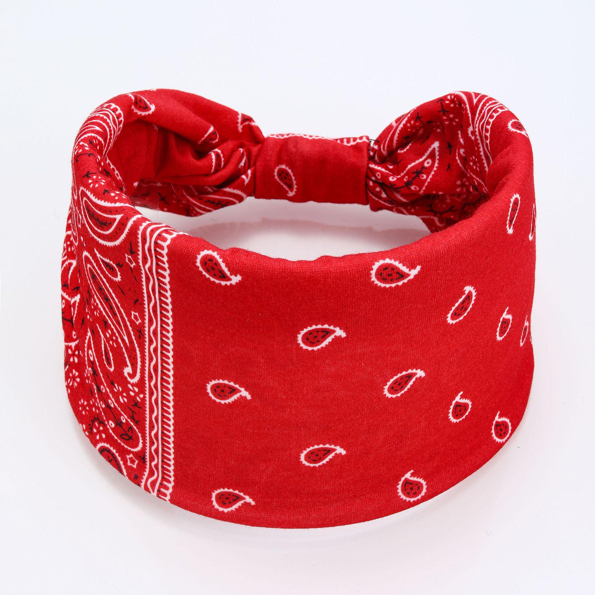 Европейская и американская богемная широкая спортивная повязка на голову - Принтованная потовпитывающая повязка красный