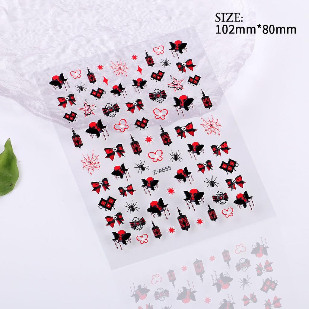5D Geprägter Nail Art Sticker Halloween Cartoon Spinnennetz Geist Kürbislaterne Nagel Klebeaufkleber