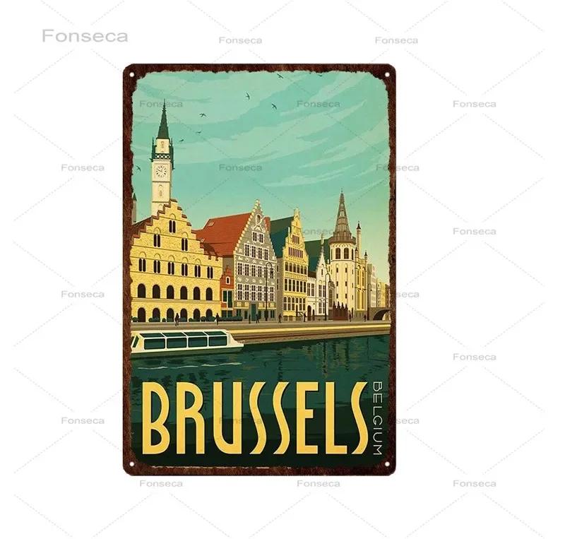 Paris Roma City Metal Sign Vintage Metal Plaque Travel Plates Decor For Bar Home Wall Decor Tin Sign Landscape Poster
