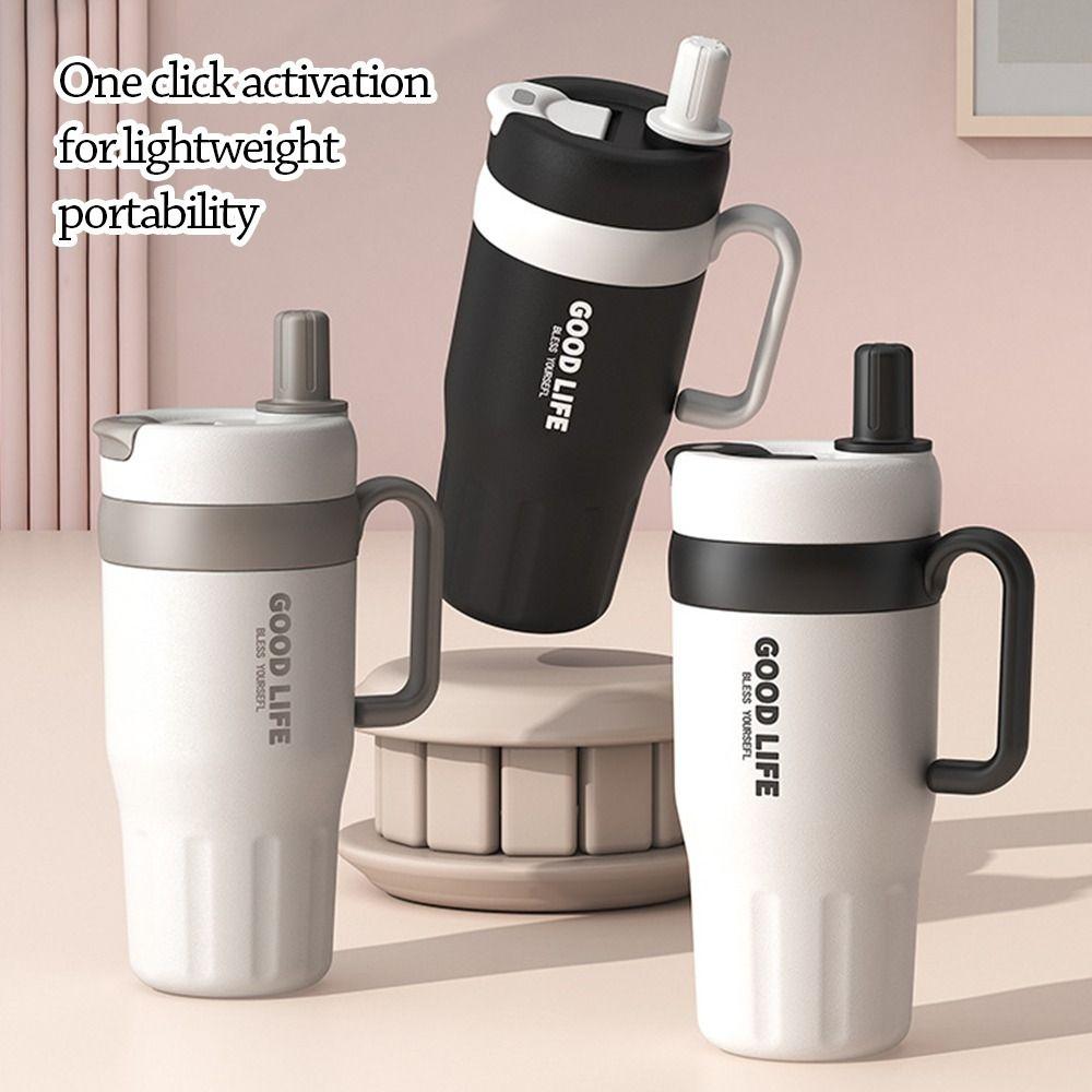 Portable 720ml Vacuum Cup Large Capacity Double Drink Insulated Cup with Handle Insulation Or Cooling Suction Tube Cup Drinkware
