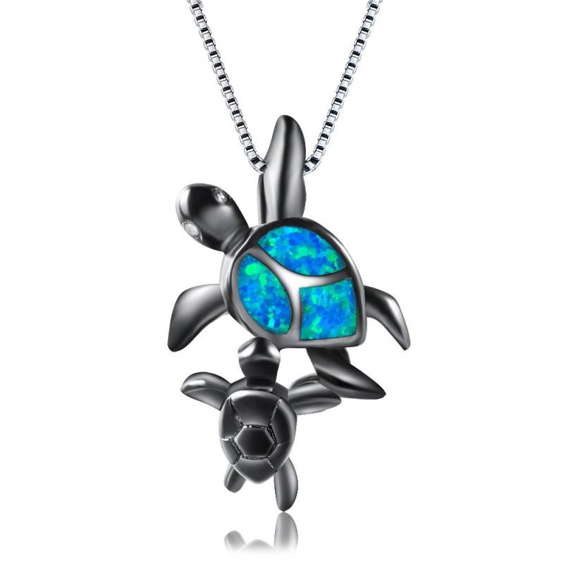 Summer European and American fashion boutique two turtles Opal pendant necklace creative design sense neck chain collarbone chain