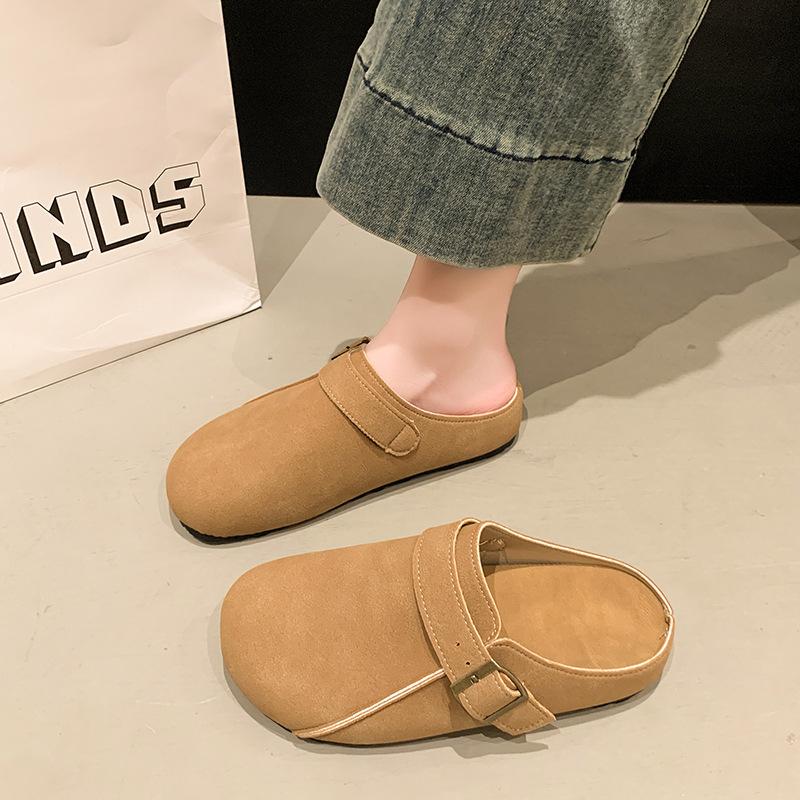 

Autumn new slippers comfortable soft sole simple women s shoes bag head shoes suede flat shoes wear half drag 35 верблюд