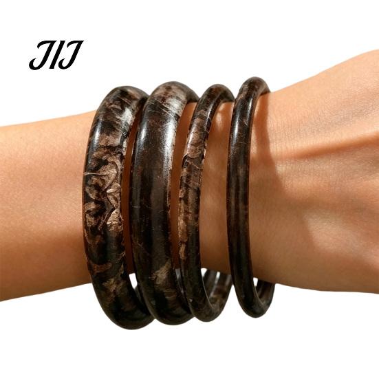 Boho Chic Resin Jewelry 4 Pcs Chunky Bangle Bracelet for Women, Wide Geometric Retro Marble Pattern Bangles Set, Statement Stackable Gift Daily