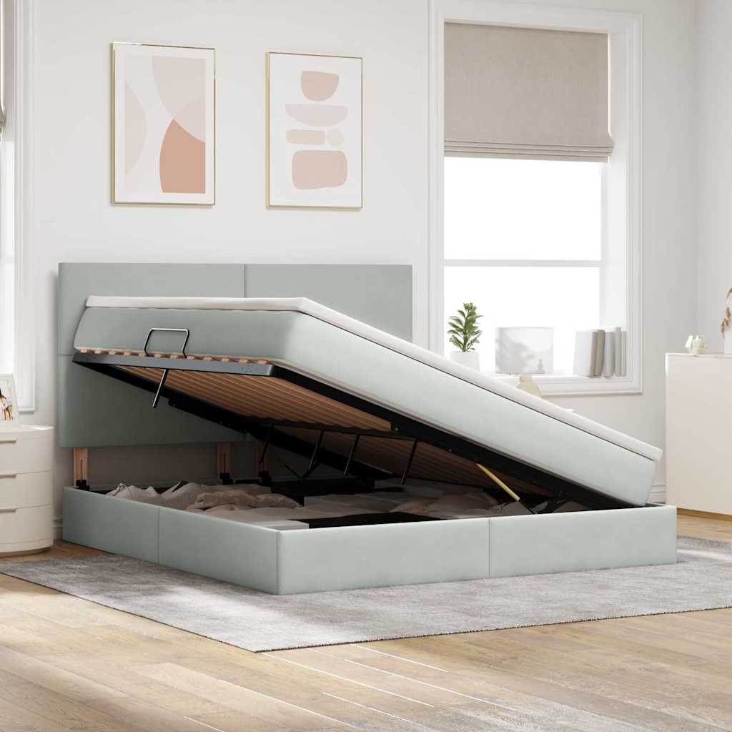 Storage Bed with Mattress Light Grey 160 x 200 cm Velvet