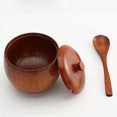 1pcs Wooden Seasoning Jar Salt Celler with Lid and Spoon Spice Pepper Seasoning Container Storage Box Kitchen Food Storage