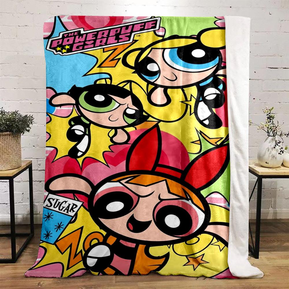 The Powerpuff Girls Colorful Cartoon Design Flannel Blanket for Bedroom, Living Room, Sofa, and Nap Sofas.
