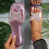 New bow-tied rhinestone one-word slippers flat-bottomed women's outer wear one-pedal fashion slippers