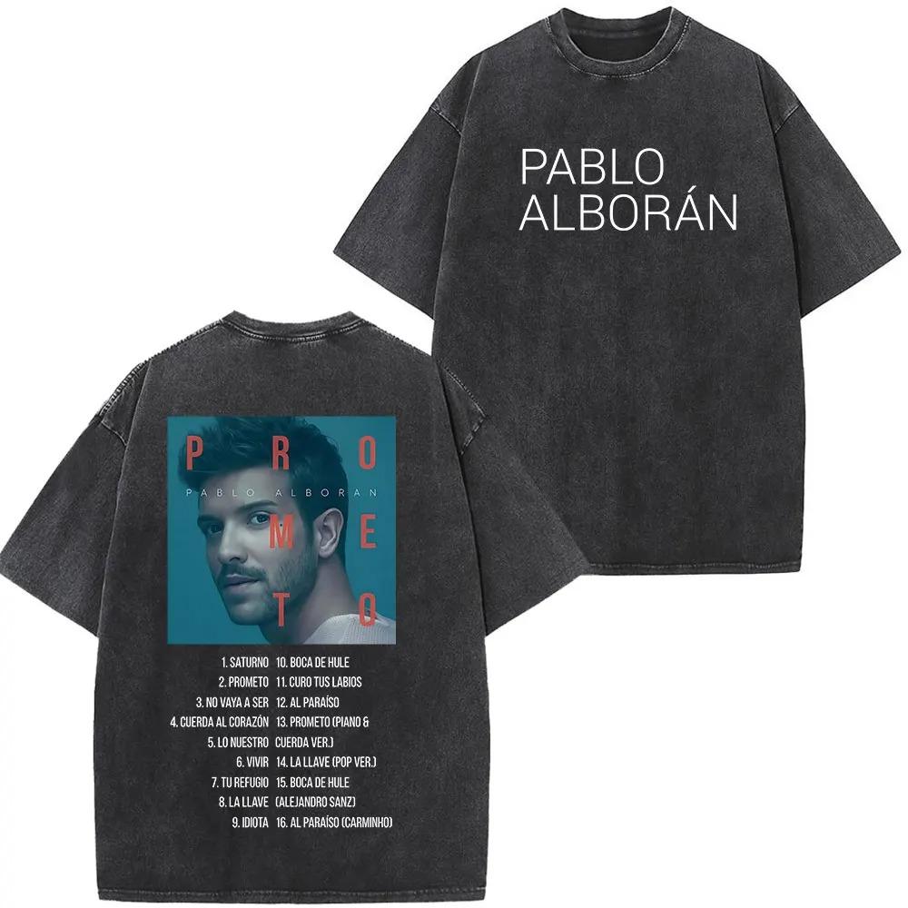Singer Pablo Alborán Global Tour Kmo 2026 Print Washed Vintage T Shirt Men Women Hip-hop T-shirts Short-sleeved Casual T Shirts