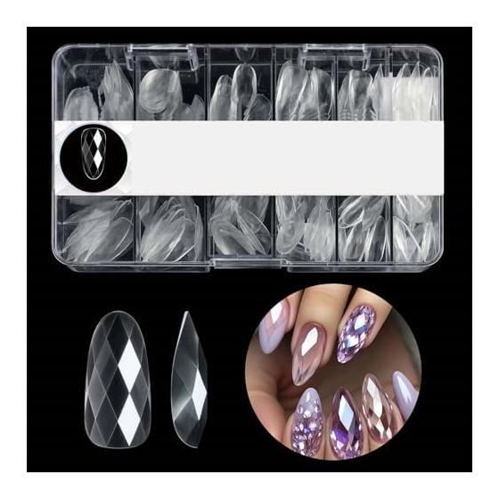 PAVIKE Nail Tips Short Nails Handmade Short False Nails Diamond [140 Pieces] Almond DIY Handicraft