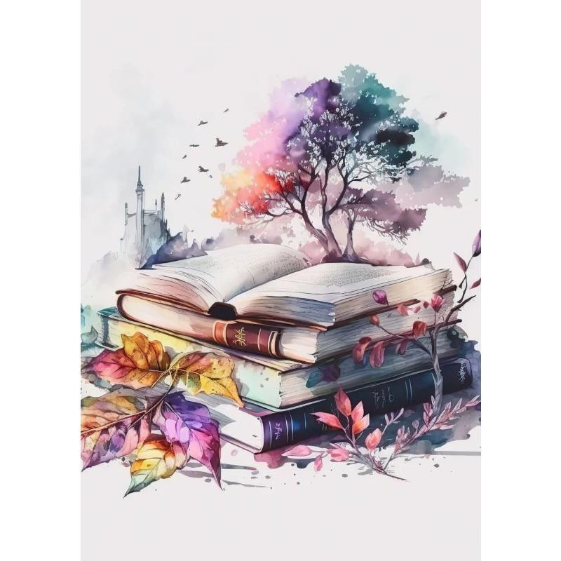Watercolor Style Flowers Books Landscape Art Poster Canvas Painting Wall Prints Picture for Living Room Home Decor