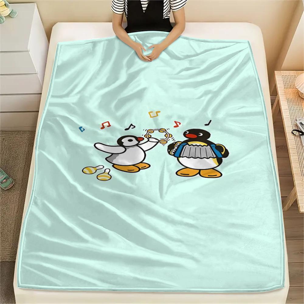 1PC PINGU Print Flannel Blanket, High Quality All Seasons, Home Decor, Warmth and Comfort, Perfect for Christmas Gifts