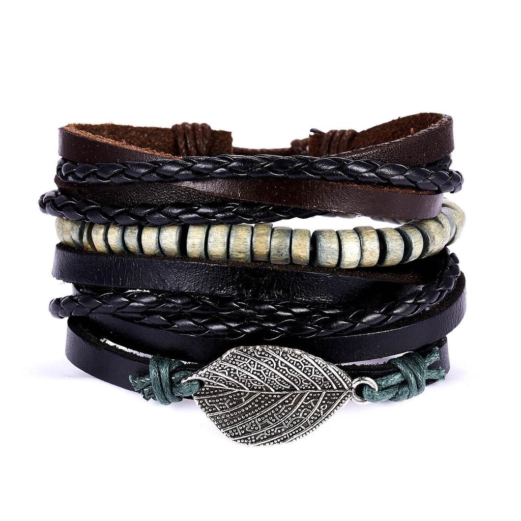 Vintage Turquoise Crystal Floral Triple-Layer Leather Bracelet