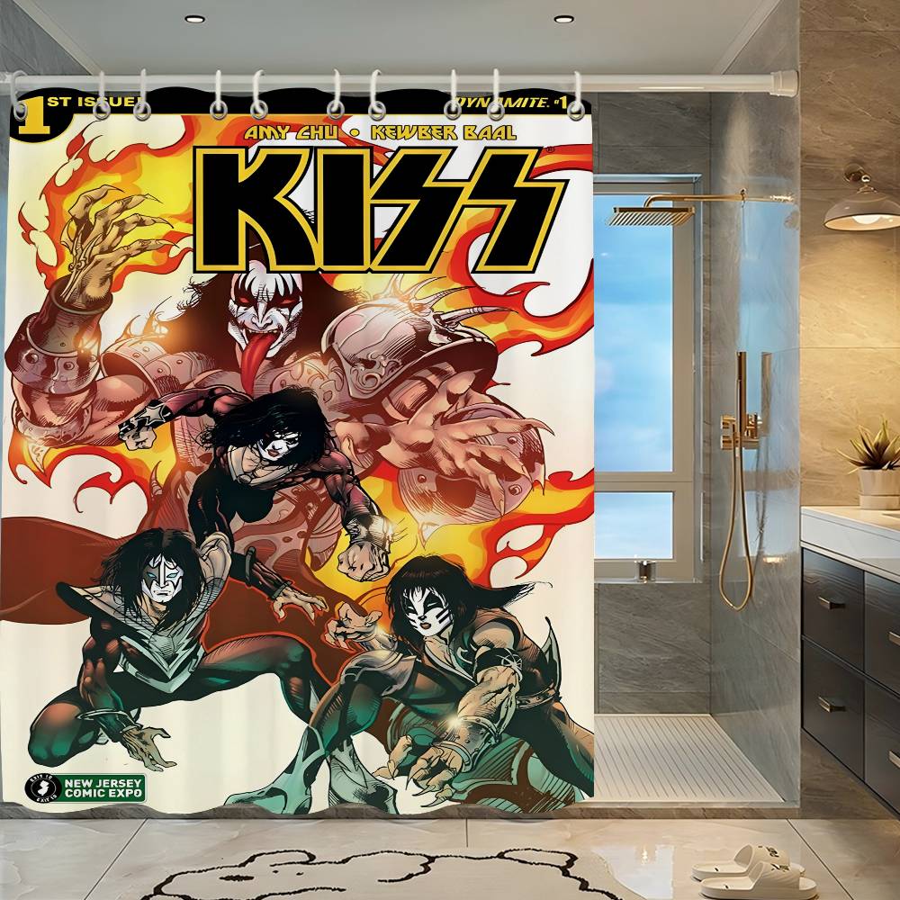 Duschvorhang mit K-Kiss-Bandmuster, blickdicht, wasserdicht