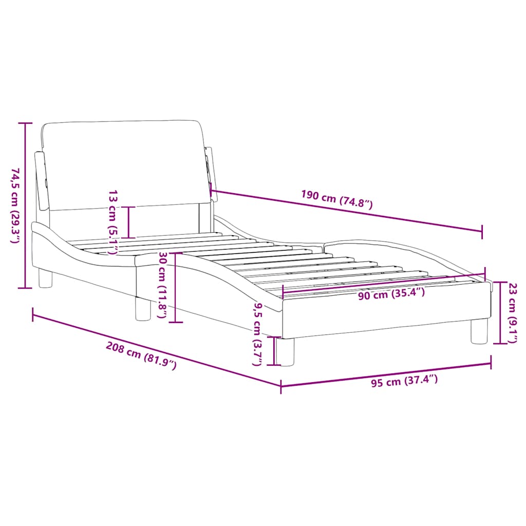 Bed Frame with Headboard Dover Cream 90 X 190 Cm Fabric