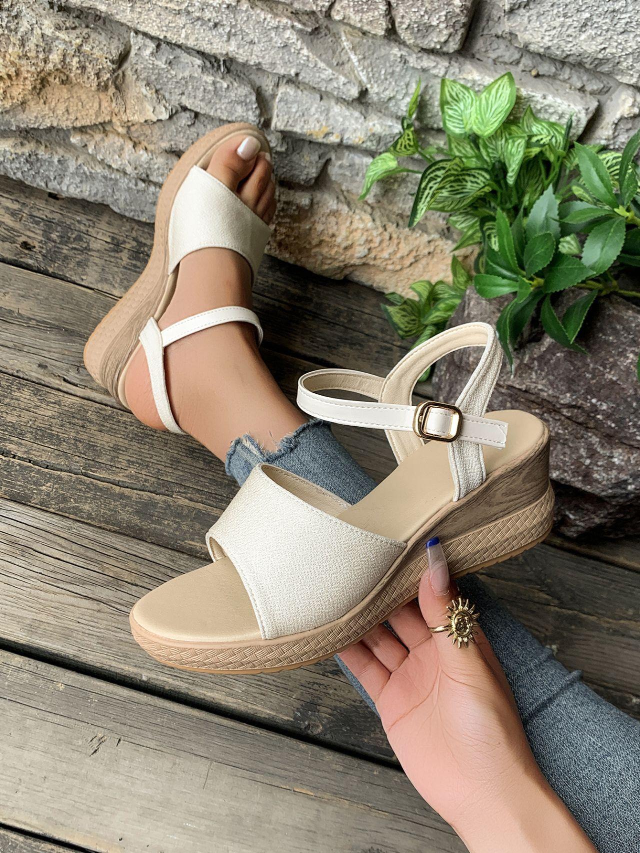 French retro style simple female Roman comfortable platform round head casual wedge sandals single shoes 36