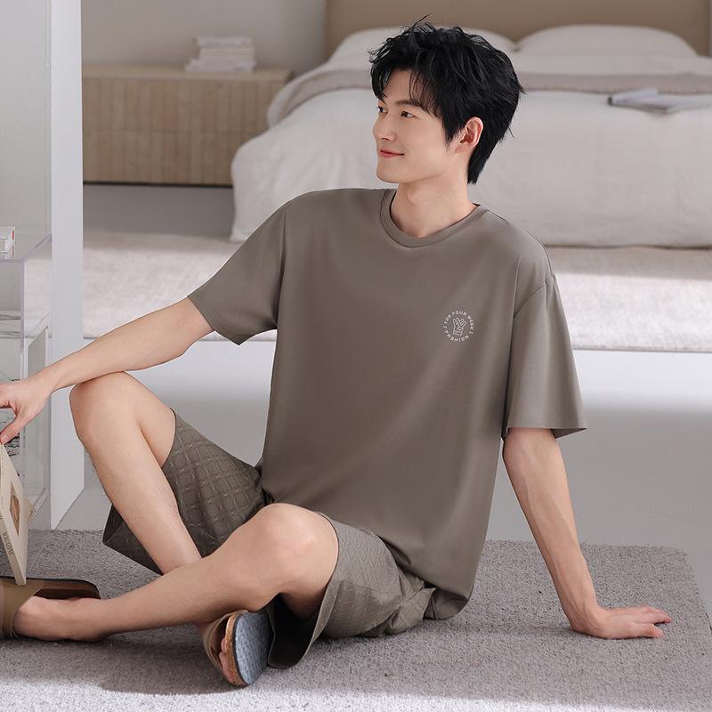 Modal men's pajamas summer new thin ice silk short-sleeved shorts high-end striped loungewear set