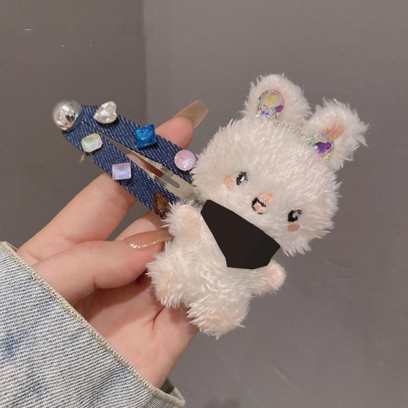 Plush Rabbit/Bear Shape Hair Clip Spring Summer Headwear for Woman Girls Bangs Taking Photo Shopping Travel Anti-Slip