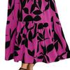 Women Summer Dress Round Neck Short Sleeve Printing Splicing Design Midi Dress Flowy Hem Beach Party Dress