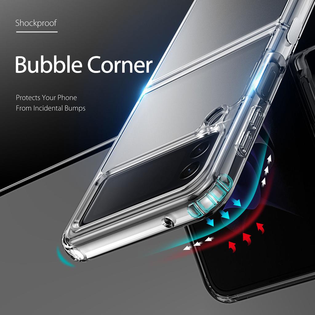 Anti -Yellow Transparent Tpu +Pc Full Protetive Phone Case For Samsung Galaxy Z Flip 4 3 5g With Metal Chain Shockproof Cover