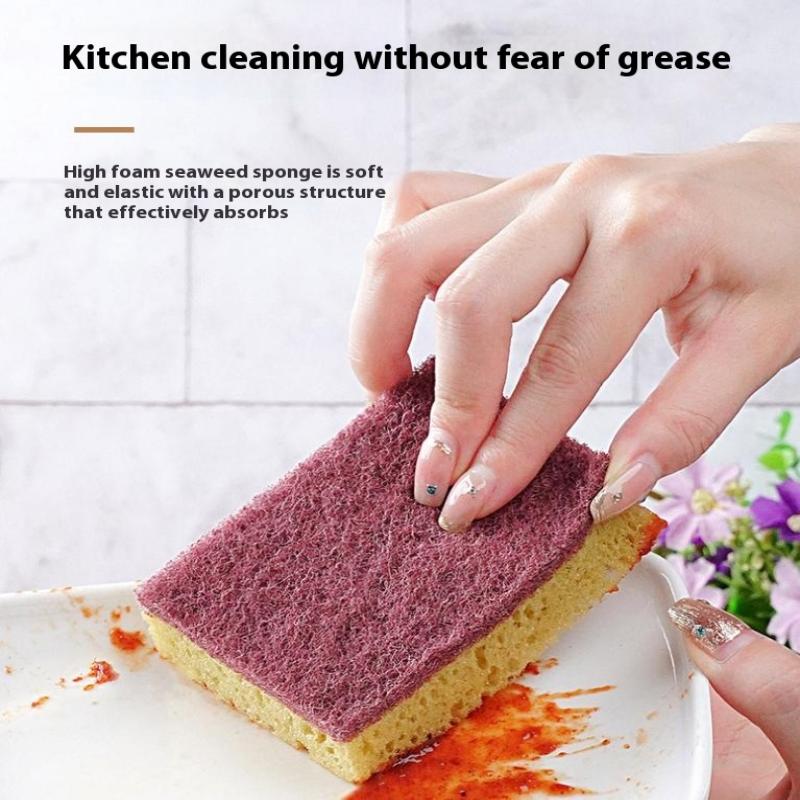5Pcs/10Pcs Kitchen Stain Removal Sponge Clean Cotton Dishwashing Sponge Wipes Bathroom Cleaning Utensils High Density Sponge
