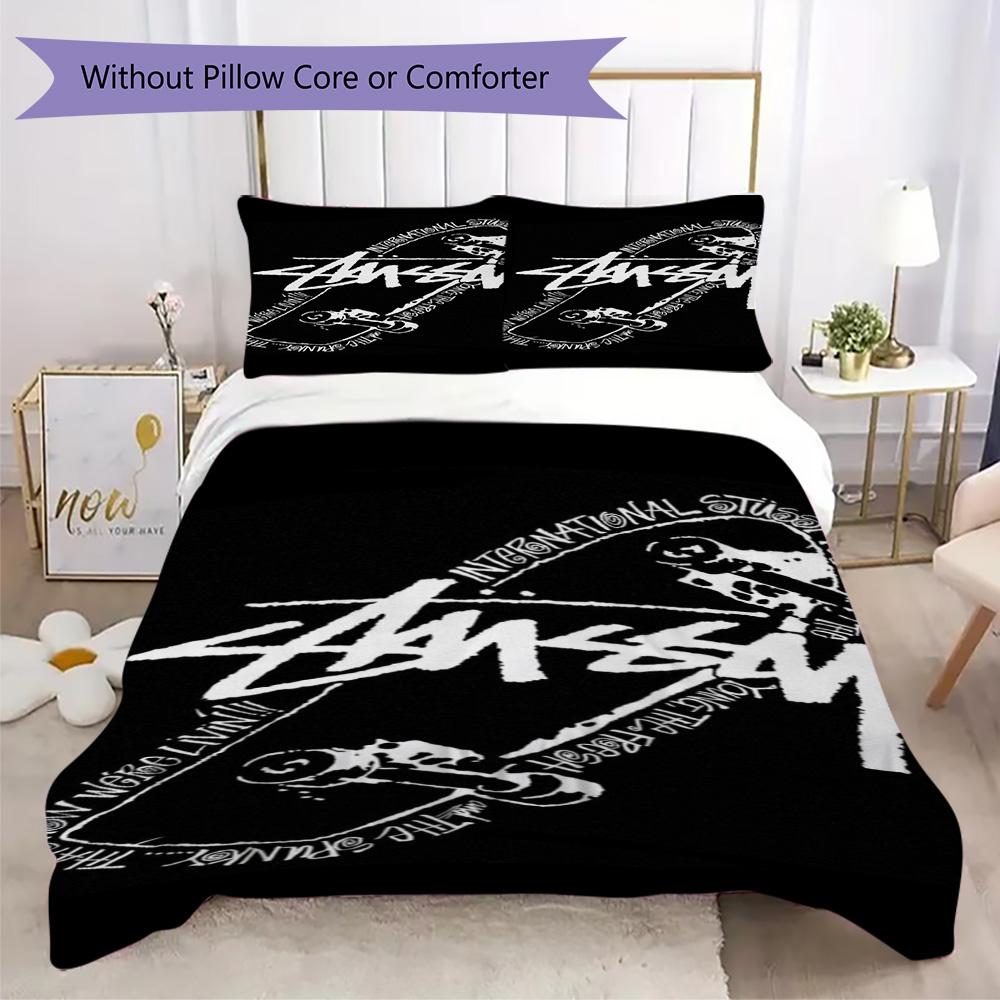 Black White Dice Logo 3Pcs Bedding Set, Retro Hanging Dice Street Duvet Cover & 2 Pillowcases