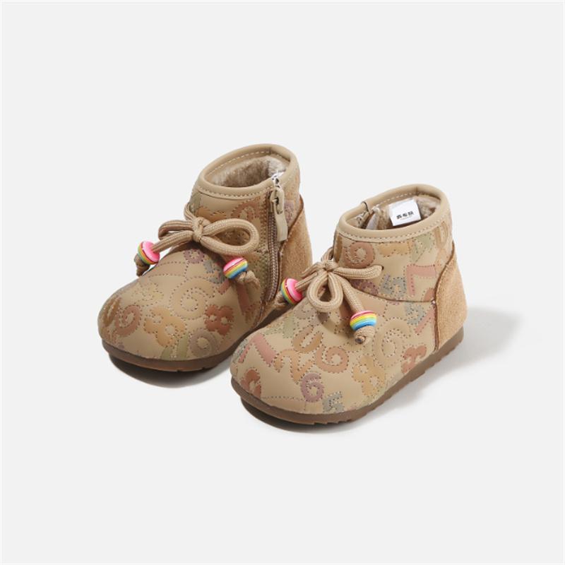 

Winter Baby Shoes Leather Cute Number Warm Plush Kids Shoes Waterproof Toddler Girls Cotton Boots EU 16-26 27 хакі