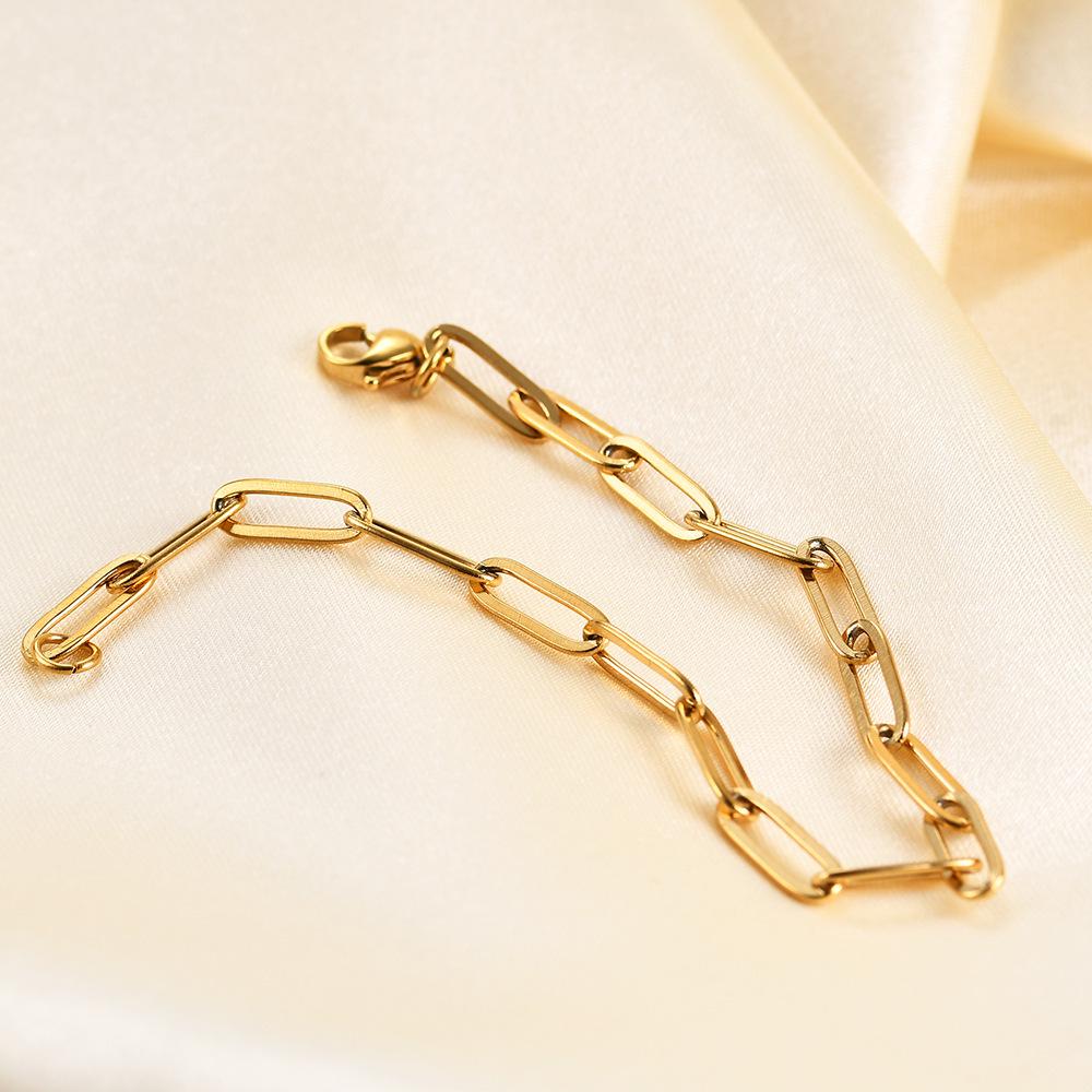 14K Gold Platinierte Einfache Paperclip Rechteckige Gliederkette Armband - Europäischer & Amerikanischer Stil