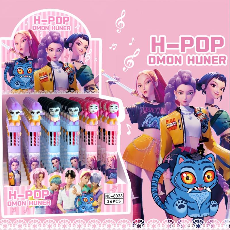 1/3/6/36 ks Kpop Demon Hunters Kreslená 10 barevná kuličková pera Roztomilá stiskací kuličková pera Školní kancelářská psací potřeba Studentský dárek